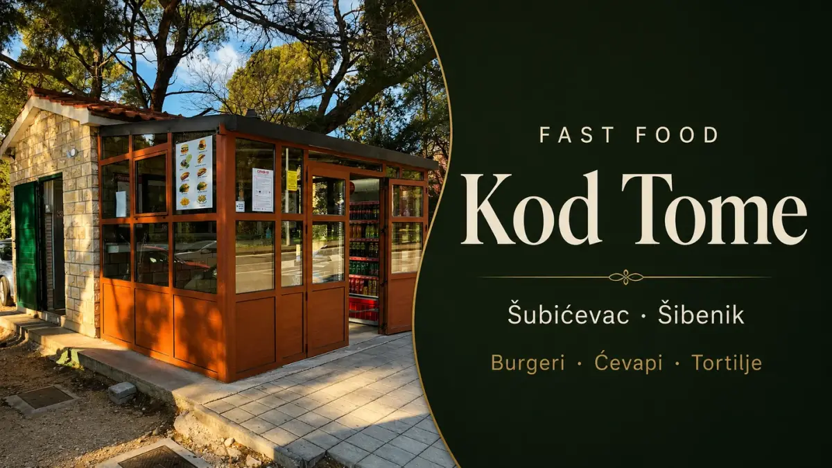 AI oblikovana profilna grafika Fast Food Kod Tome s fotografijom objekta i natpisom Šubićevac · Šibenik